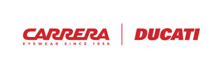 Logo de la collaboration entre Carrera, Marque de lunettes ainsi que Ducati, marque de voiture de sport