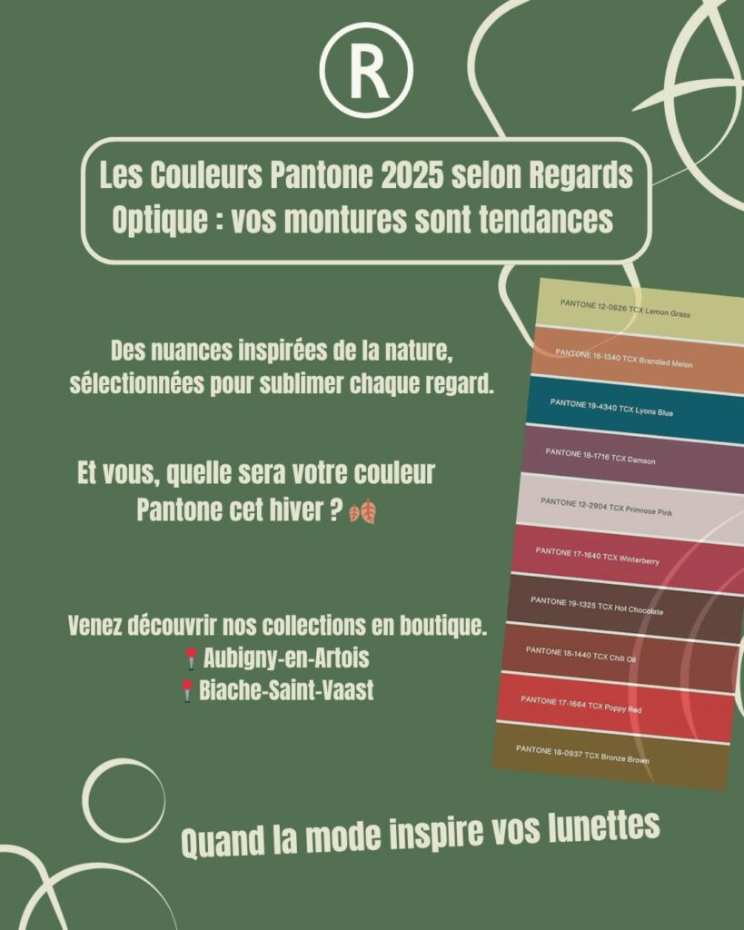 la palette pantone hiver 26 a retrouver sur les montures en boutique